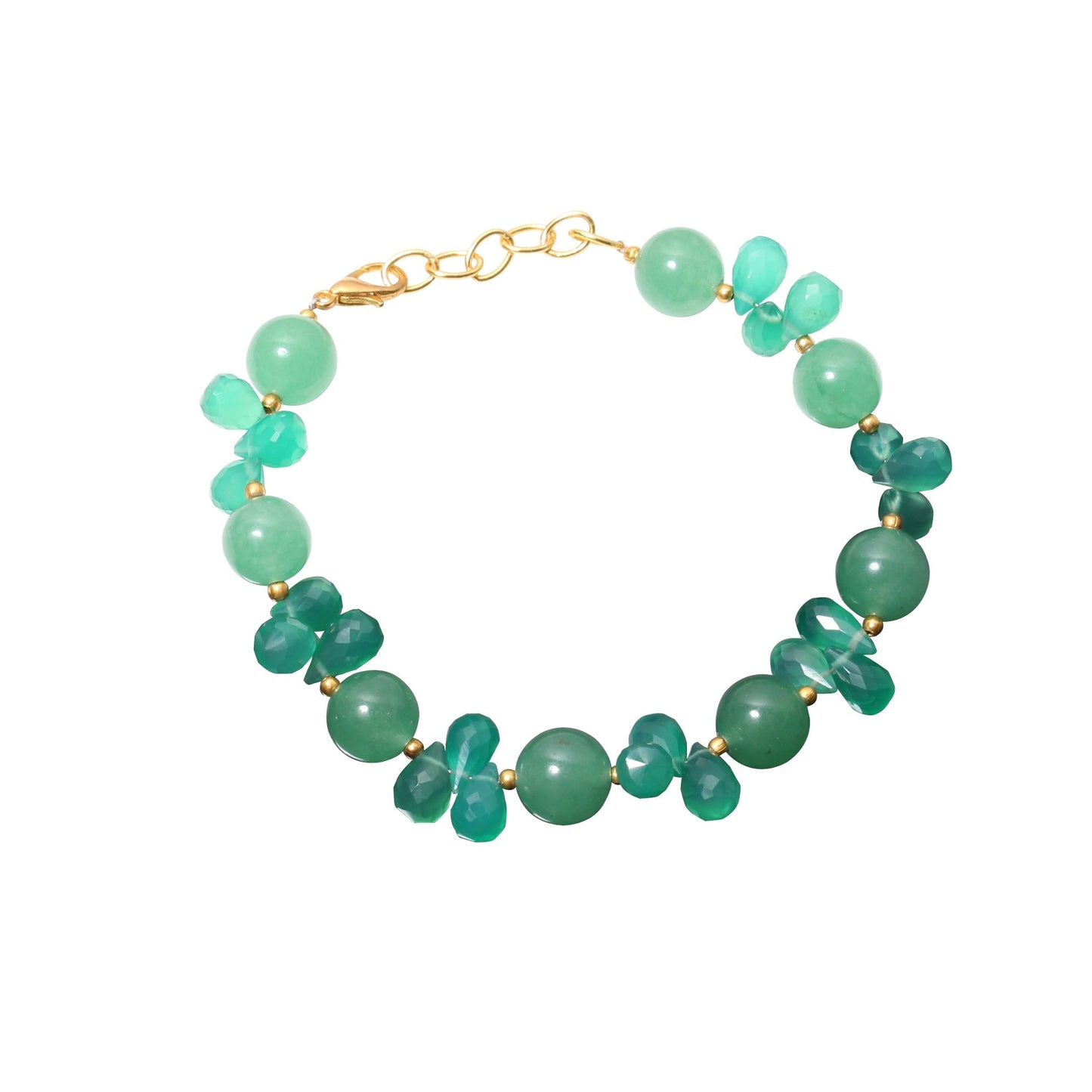 Natural Green Onyx Beaded Bracelet ( Gold Plated ) GemsRush