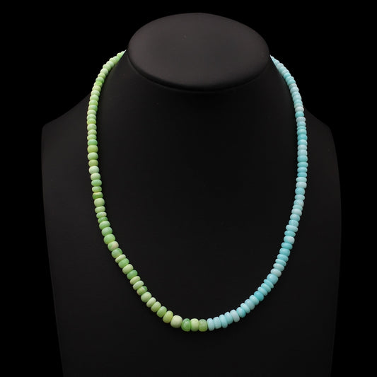 Natural Green Opal & Blue Peruvian Opal Beaded Necklace ,Smooth Rondelle Beaded Necklace GemsRush