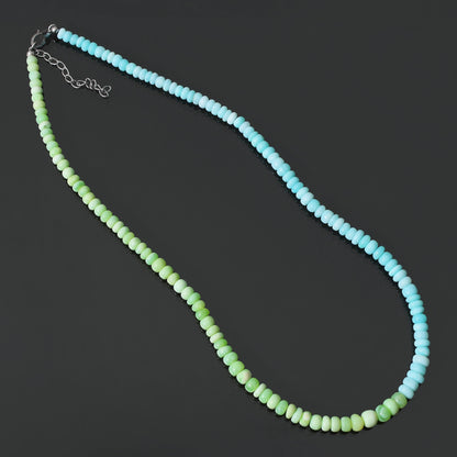 Natural Green Opal & Blue Peruvian Opal Beaded Necklace ,Smooth Rondelle Beaded Necklace GemsRush