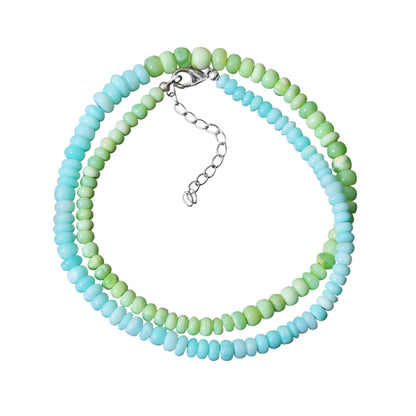 Natural Green Opal & Blue Peruvian Opal Beaded Necklace ,Smooth Rondelle Beaded Necklace GemsRush