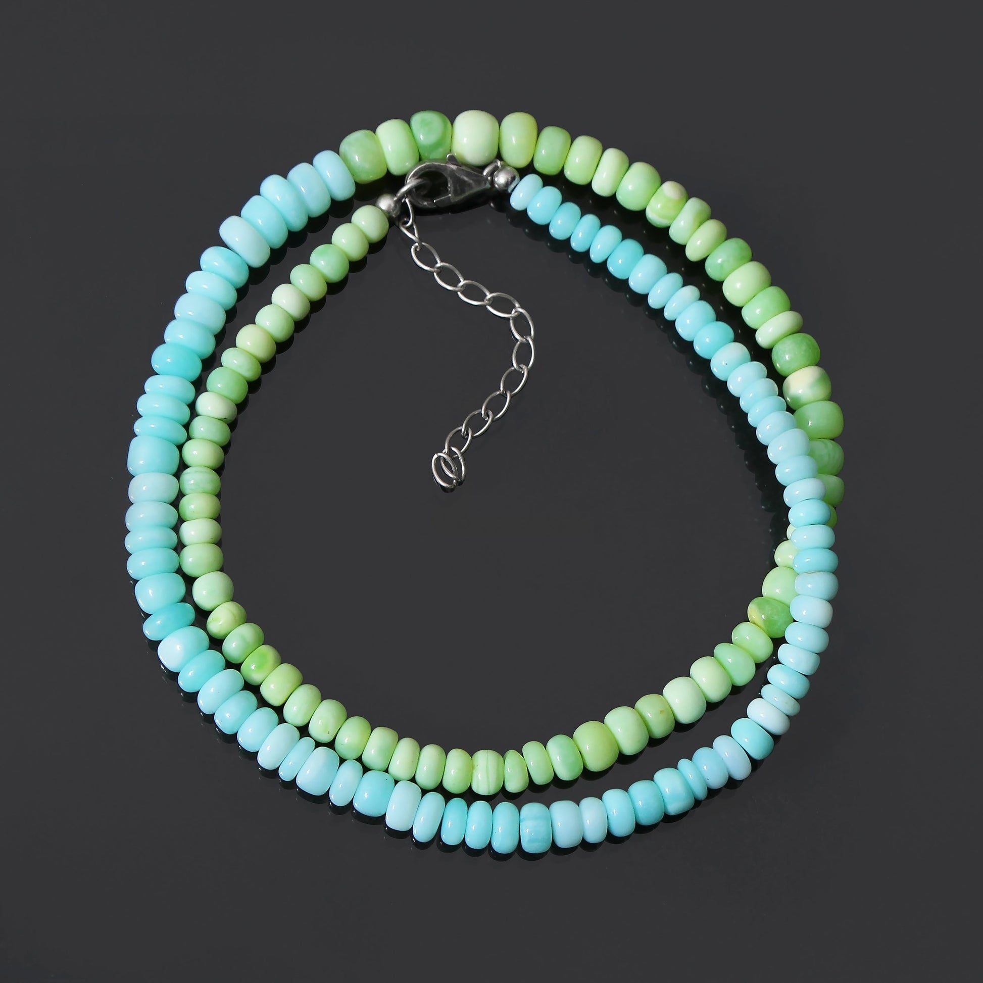 Natural Green Opal & Blue Peruvian Opal Beaded Necklace ,Smooth Rondelle Beaded Necklace GemsRush