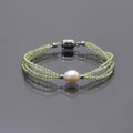 Natural Green Peridot With Freshwater Pearl Beaded Silver Bracelet