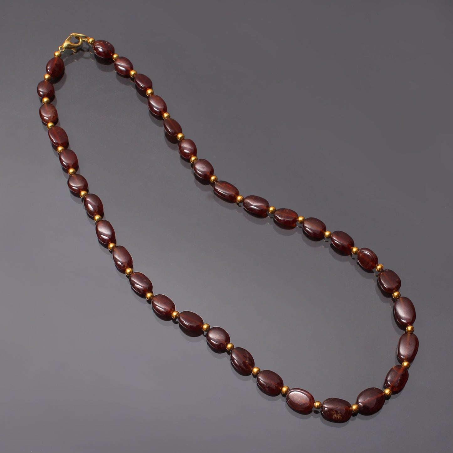 Natural Hessonite Beads Silver Necklace. GemsRush