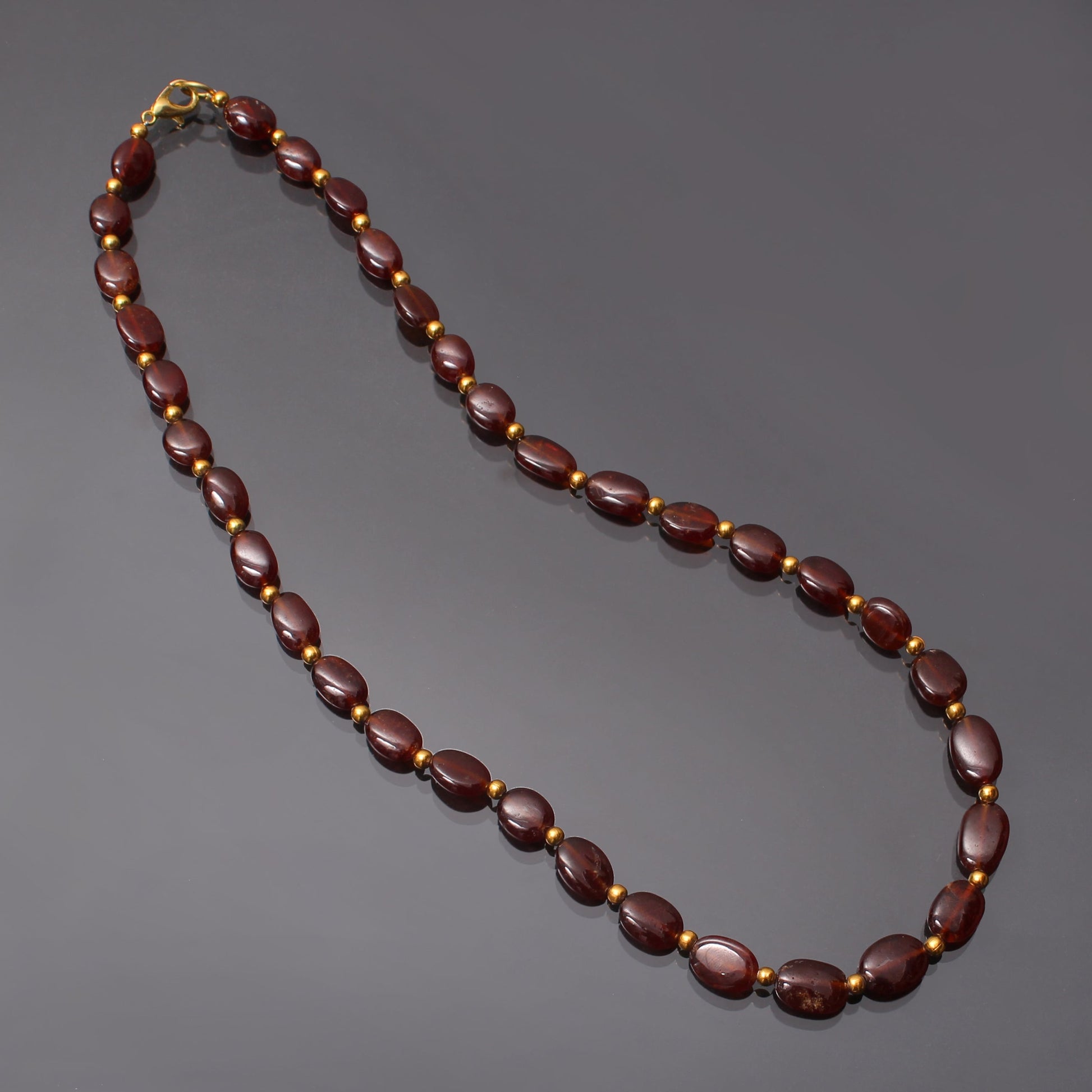 Natural Hessonite Beads Silver Necklace. GemsRush