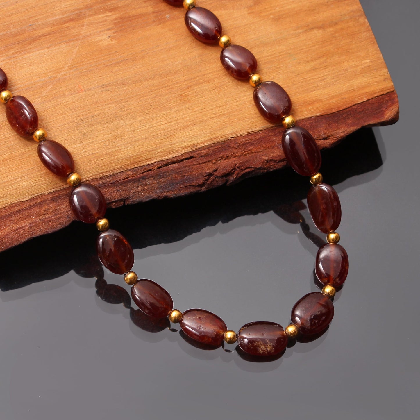 Natural Hessonite Beads Silver Necklace. GemsRush