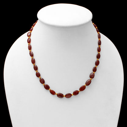 Natural Hessonite Beads Silver Necklace. GemsRush