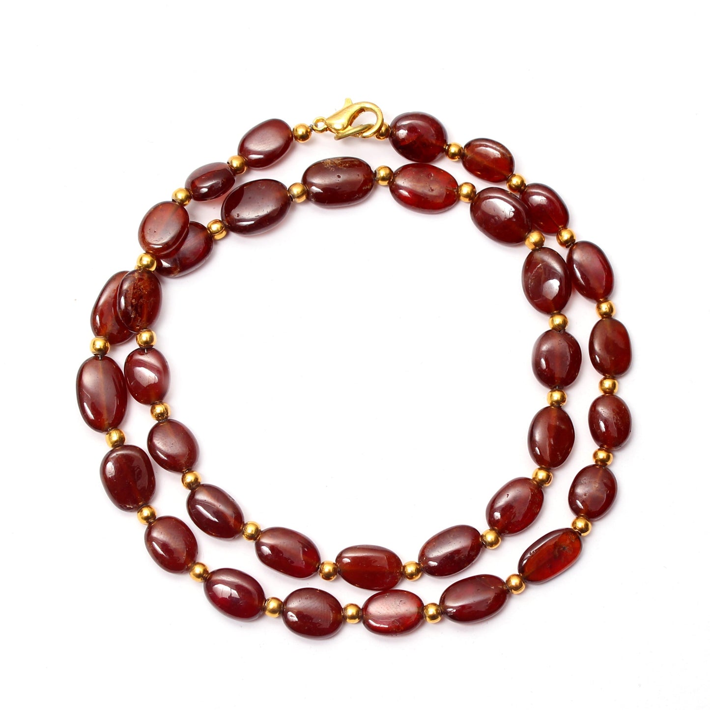 Natural Hessonite Beads Silver Necklace. GemsRush