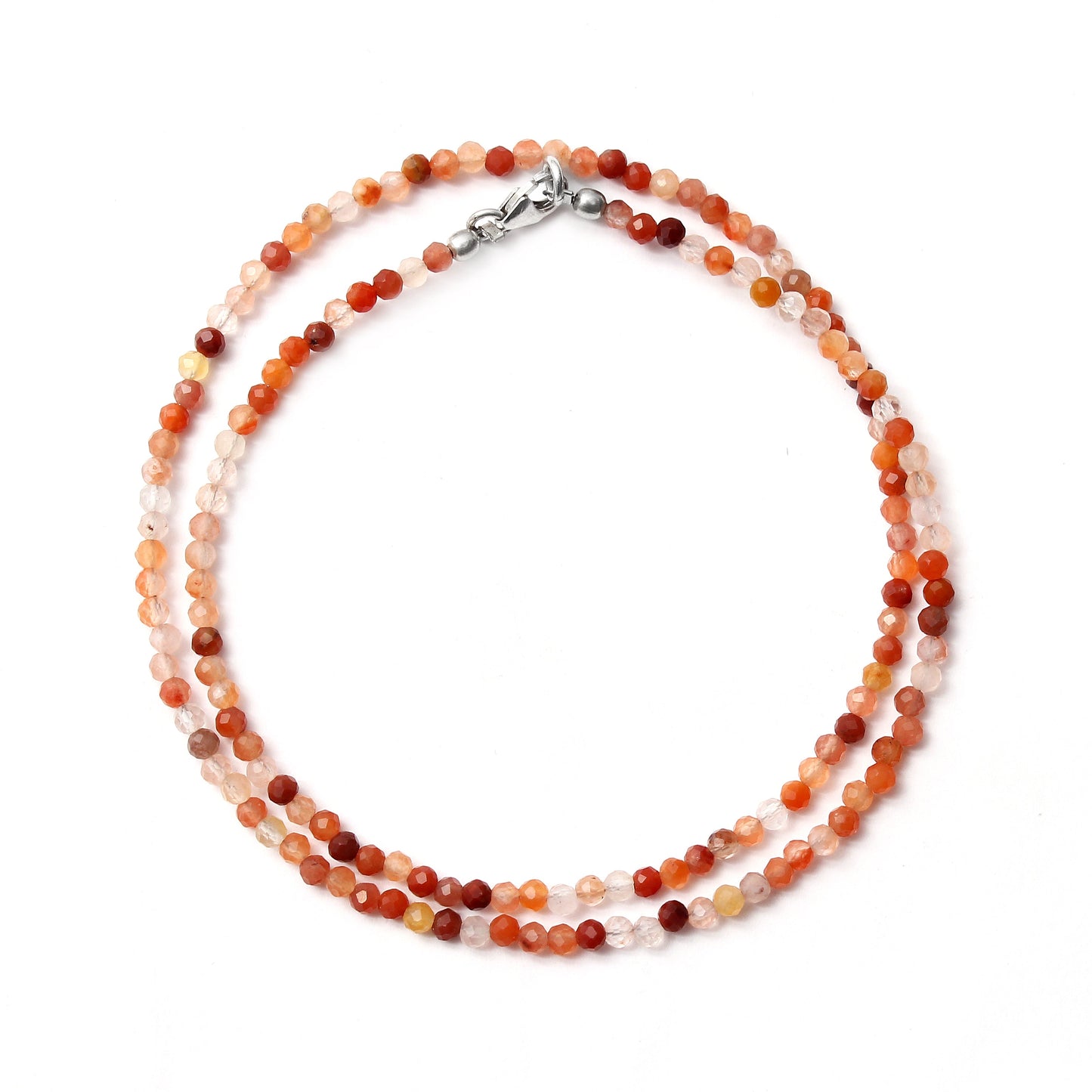 Natural Mexican Fire Opal Beaded Necklace ,Orange Fire Opal Faceted Round Birthday-Gift-Dainty Fire Necklace. GemsRush