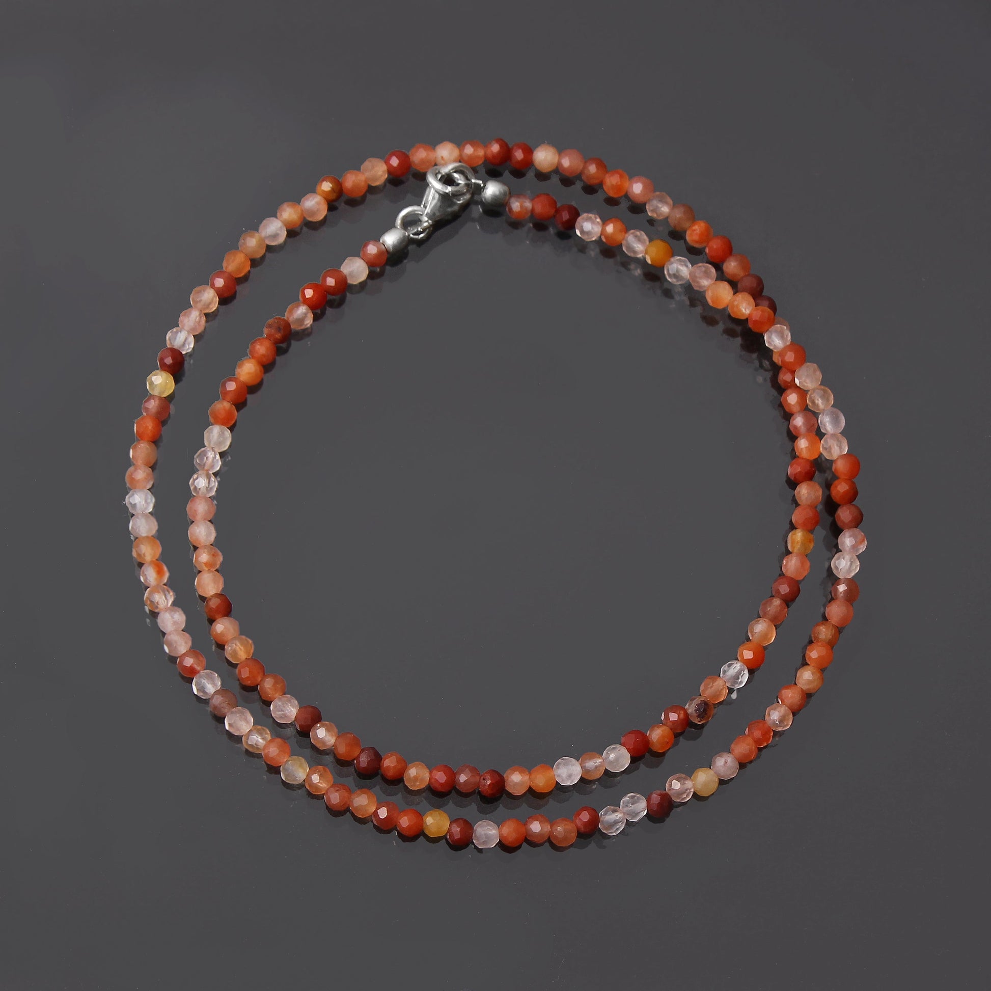 Natural Mexican Fire Opal Beaded Necklace ,Orange Fire Opal Faceted Round Birthday-Gift-Dainty Fire Necklace. GemsRush