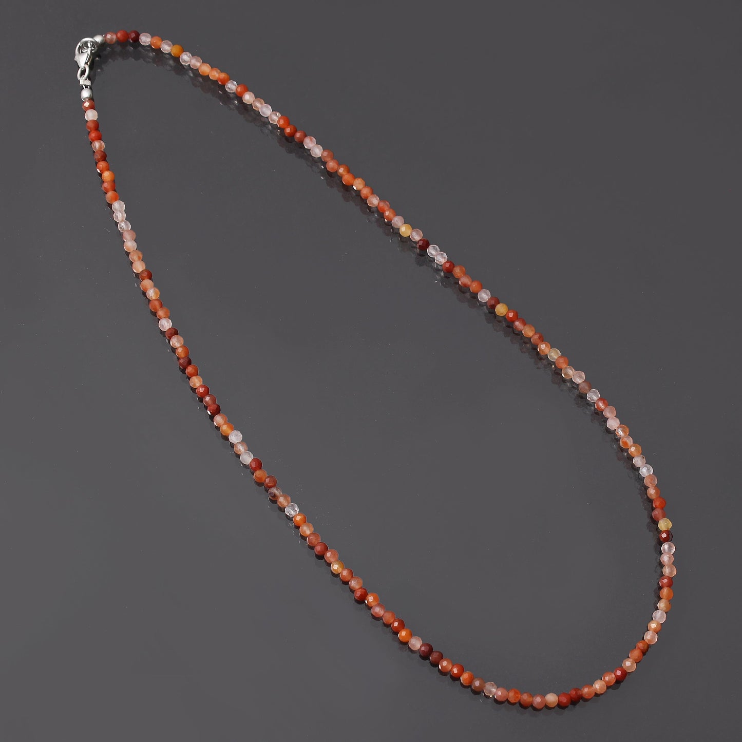 Natural Mexican Fire Opal Beaded Necklace ,Orange Fire Opal Faceted Round Birthday-Gift-Dainty Fire Necklace. GemsRush