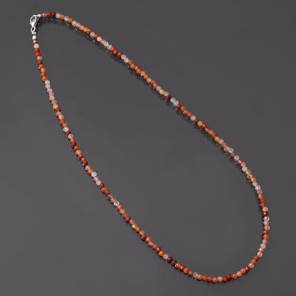 Natural Mexican Fire Opal Beaded Necklace ,Orange Fire Opal Faceted Round Birthday-Gift-Dainty Fire Necklace. GemsRush