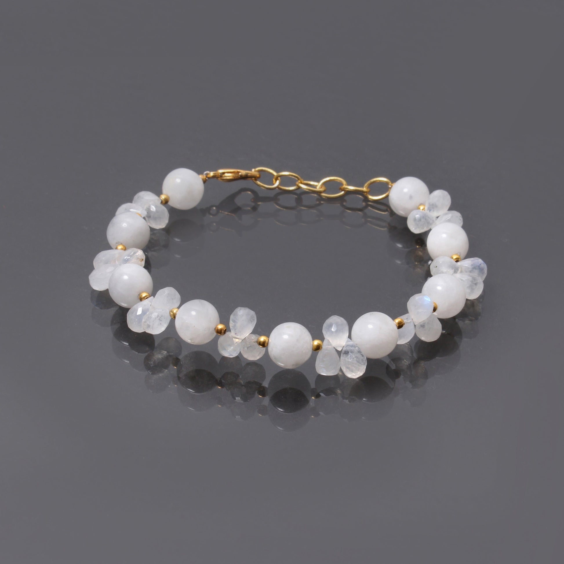 Natural Moonstone Beaded Bracelet ( Gold Plated ) GemsRush