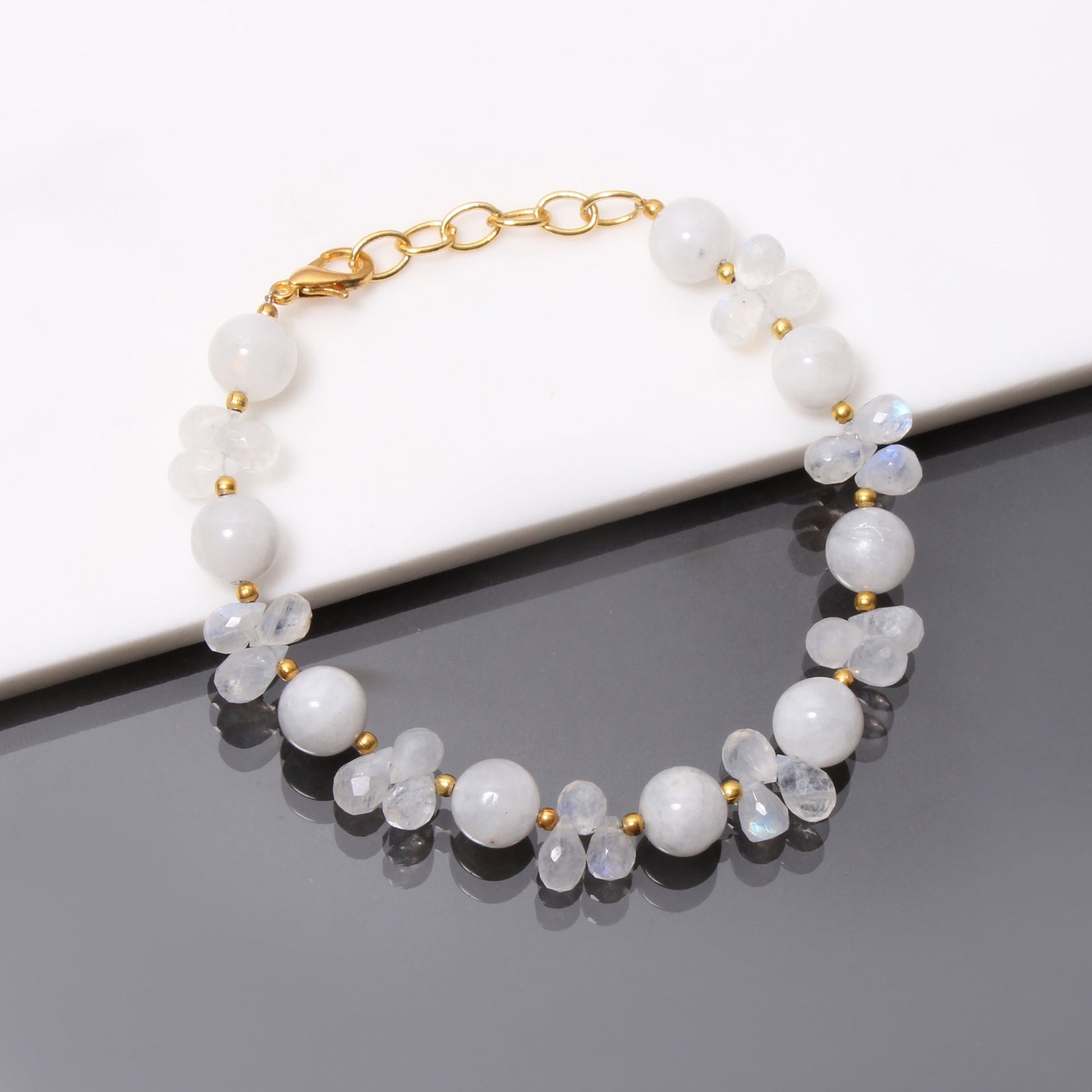 Natural Moonstone Beaded Bracelet ( Gold Plated ) GemsRush