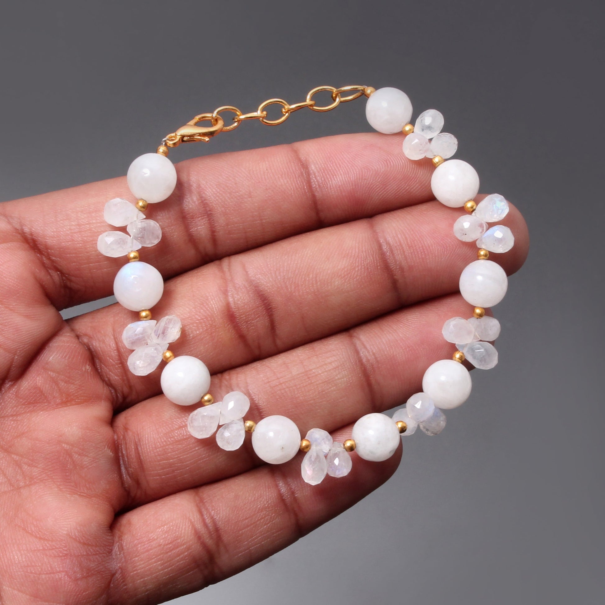 Natural Moonstone Beaded Bracelet ( Gold Plated ) GemsRush