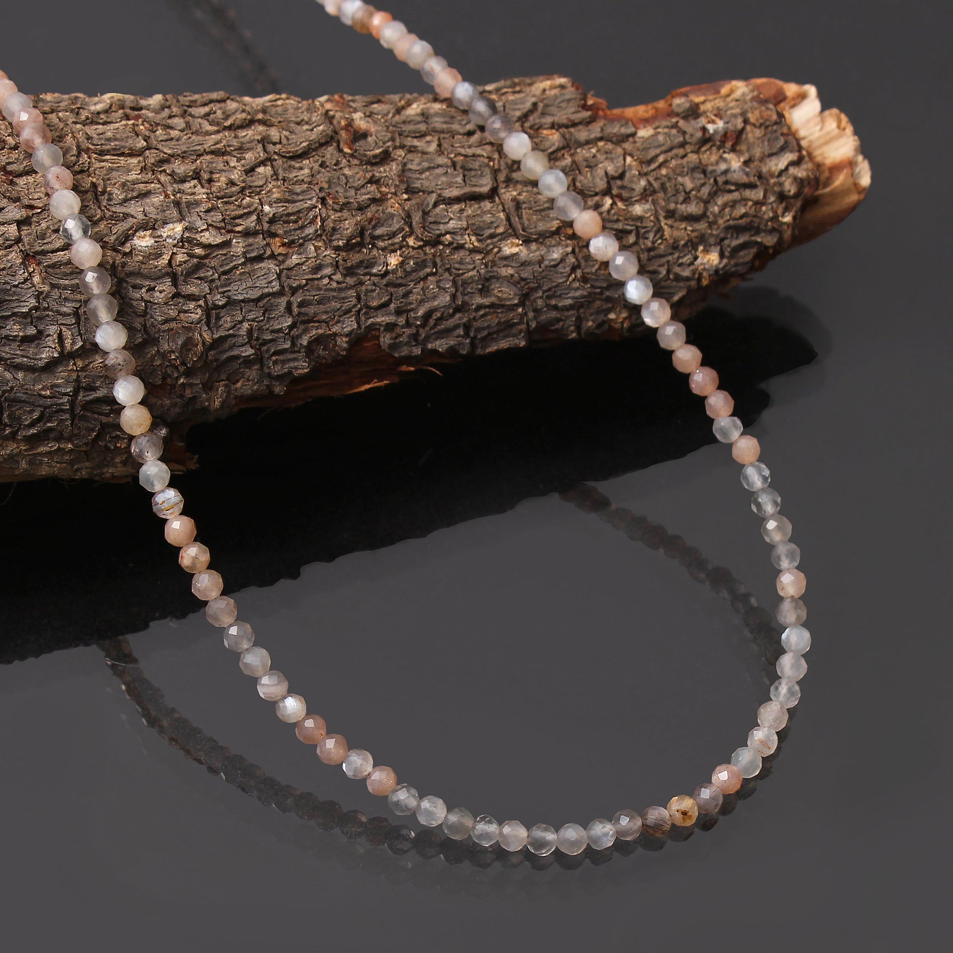 Natural Moonstone Beaded Necklace ,Micro Faceted Round Beaded Women Necklace . GemsRush