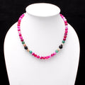 Natural Multi Color Agate Gemstone necklace-lack Onyx Beaded Necklace-Faceted Round, Halloween Gift.