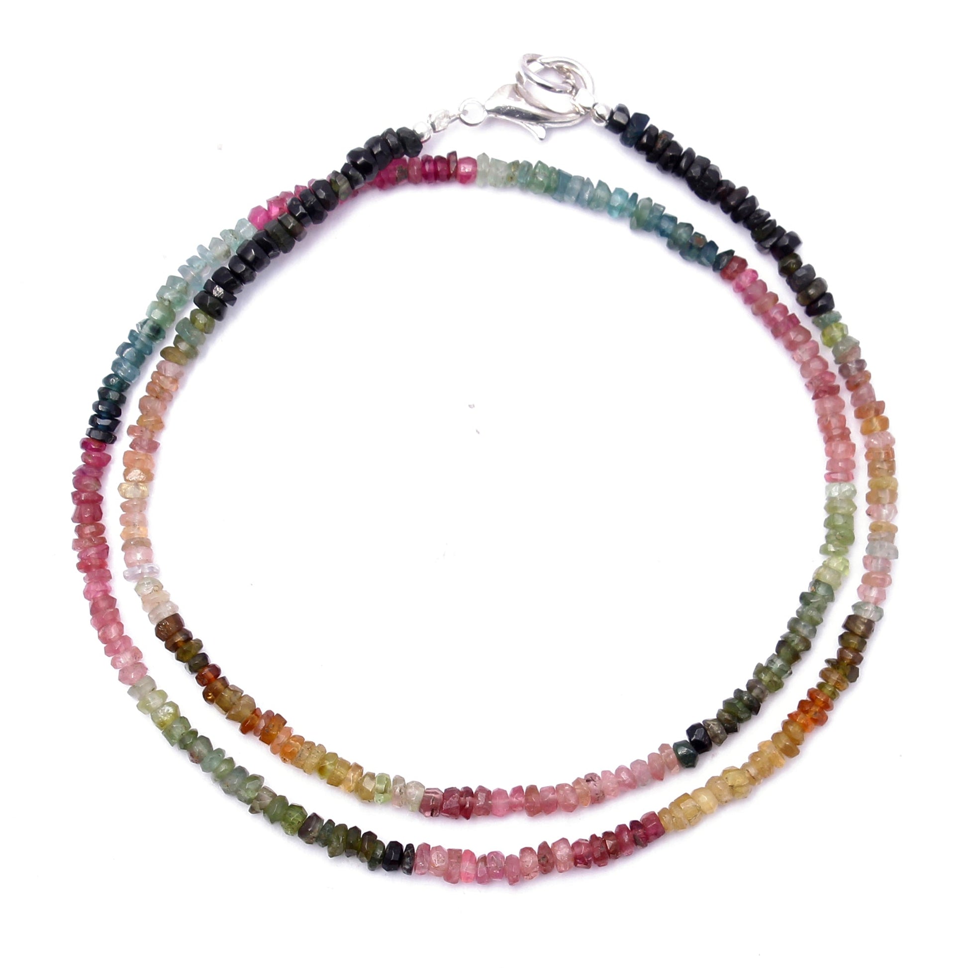 Natural Multi Tourmaline Beaded Necklace , Faceted Rondelle Beaded Necklace ,Gift For Women. GemsRush