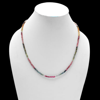 Natural Multi Tourmaline Beaded Necklace , Faceted Rondelle Beaded Necklace ,Gift For Women. GemsRush