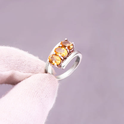 Natural Orange Citrine Gemstone Sterling Silver Beautiful Ring For Women Size - 6 1/2 US GemsRush