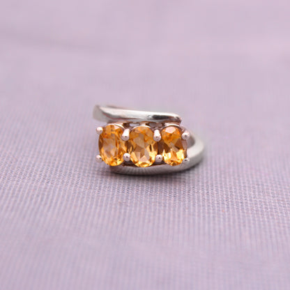 Natural Orange Citrine Gemstone Sterling Silver Beautiful Ring For Women Size - 6 1/2 US GemsRush