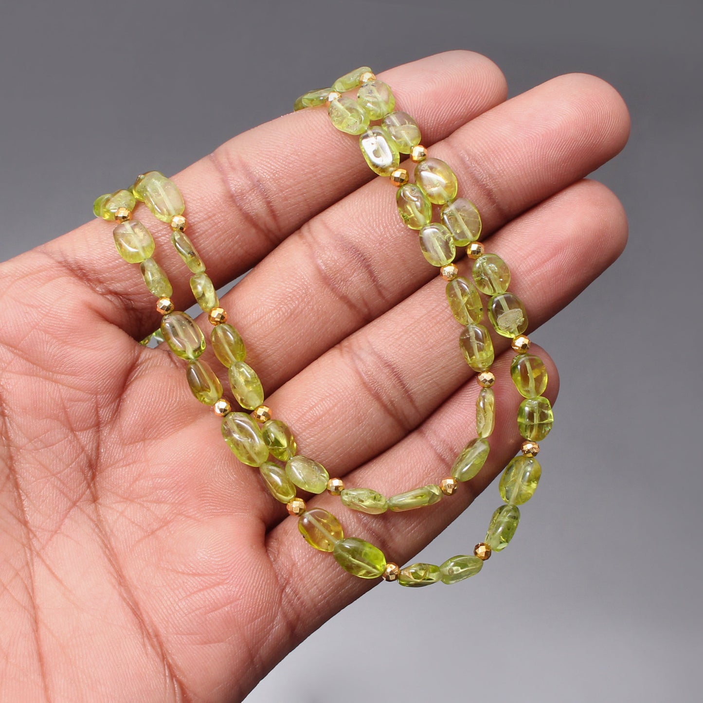 Natural Peridot / Hematite Smooth Oval / Faceted Round Beaded Necklace , Beautiful Jewelry . GemsRush