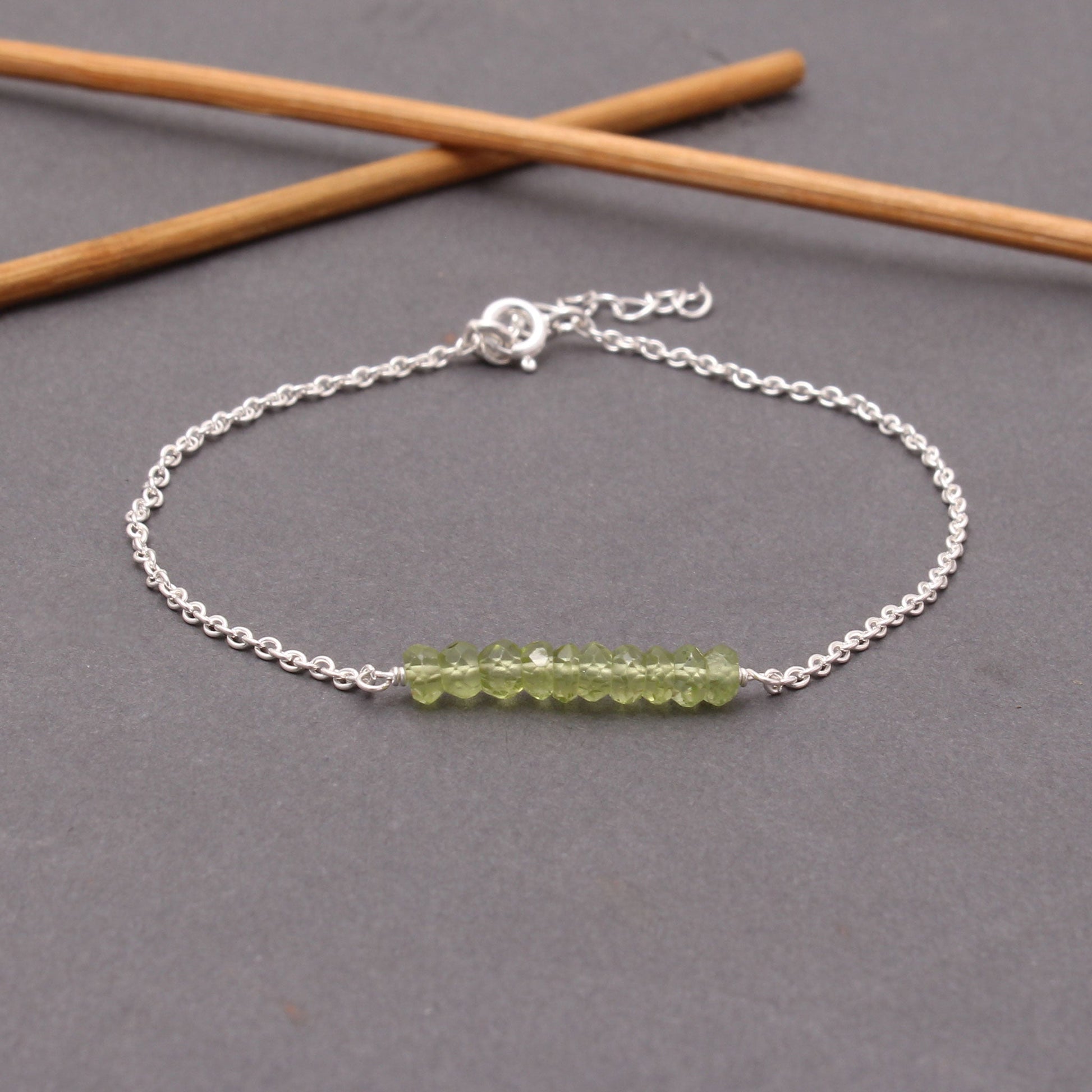 Natural Peridot Minimalist Sterling Silver Chain Bracelet GemsRush