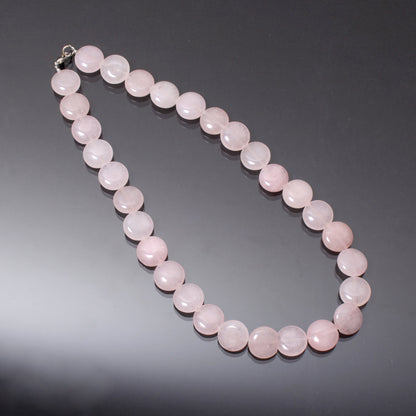 Natural Pink Quartz Coin Beads Necklace GemsRush