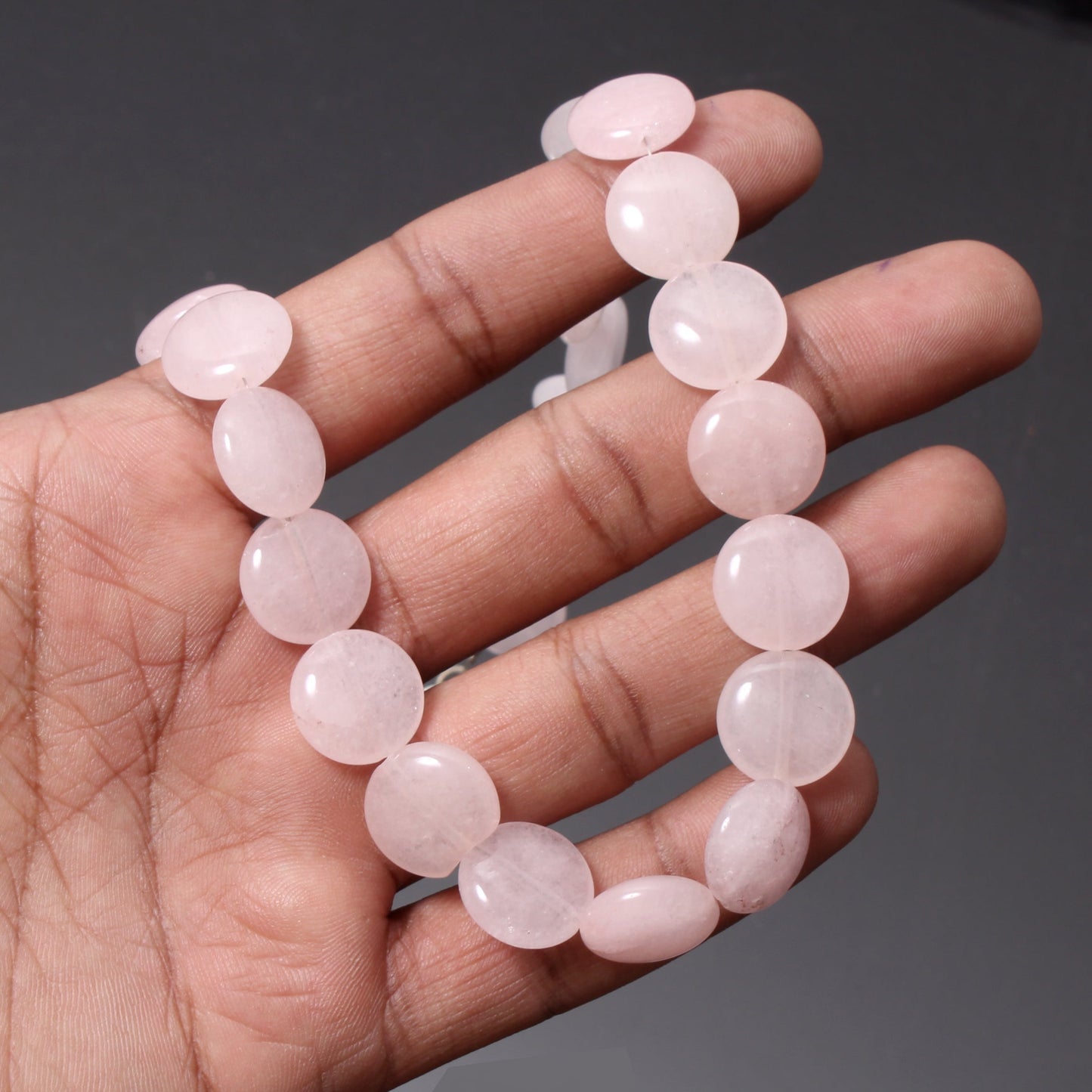 Natural Pink Quartz Coin Beads Necklace GemsRush