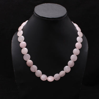 Natural Pink Quartz Coin Beads Necklace GemsRush