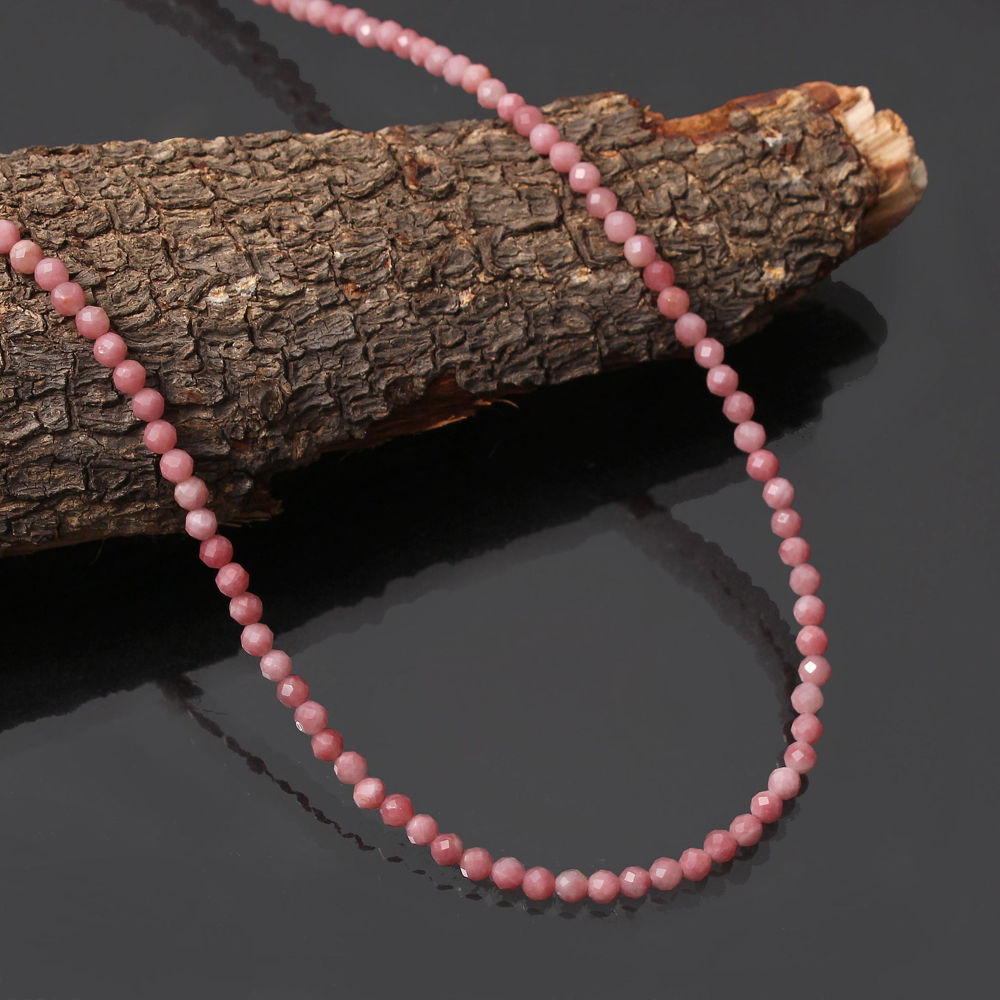 Natural Pink Rhodochrosite Beaded Necklace, Rhodochrosite Micro Faceted Round Beads Necklace, Beaded Jewelry, Wife Gift, Mom's Gift GemsRush