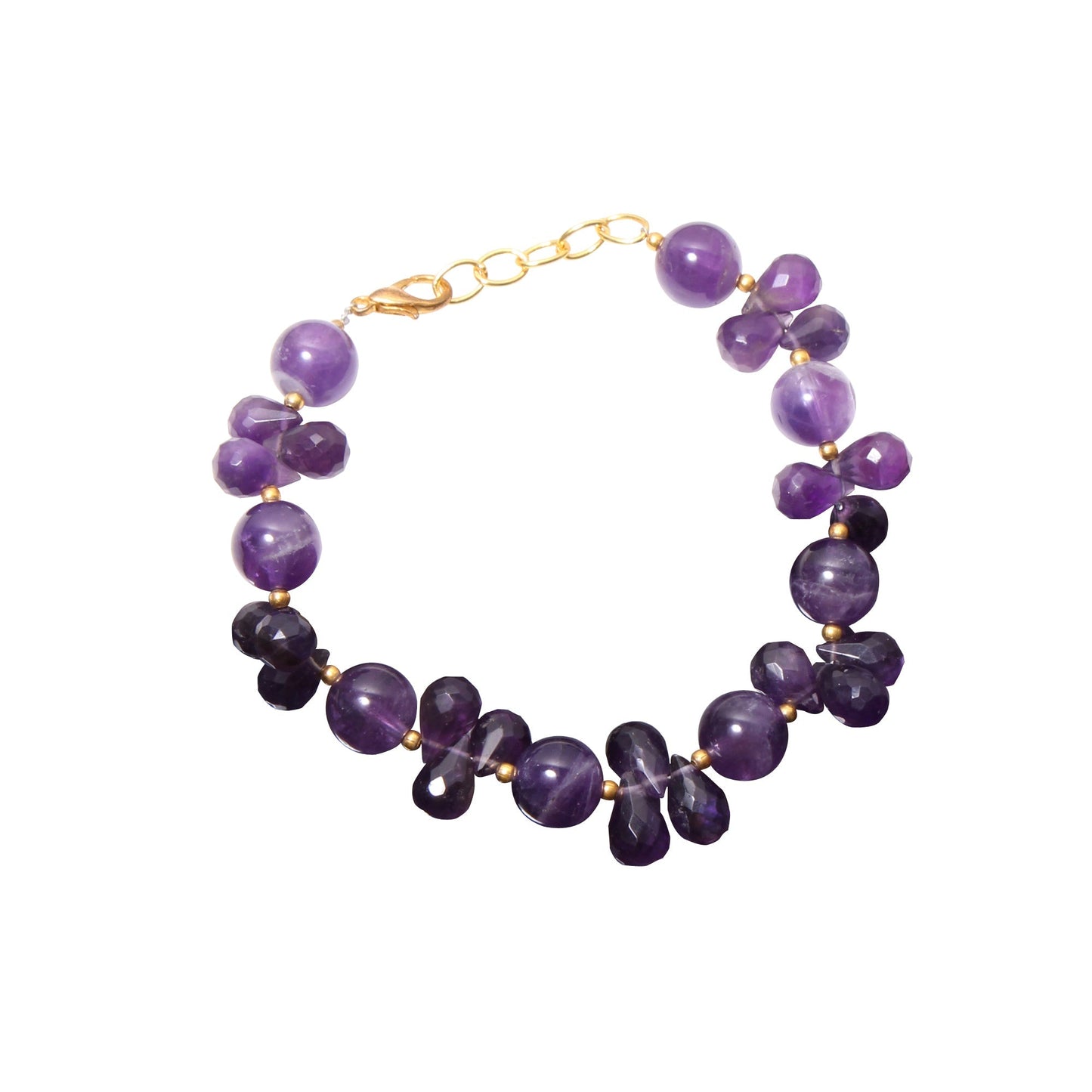 Natural Purple Amethyst  Beaded Bracelet ( Gold Plated ) GemsRush