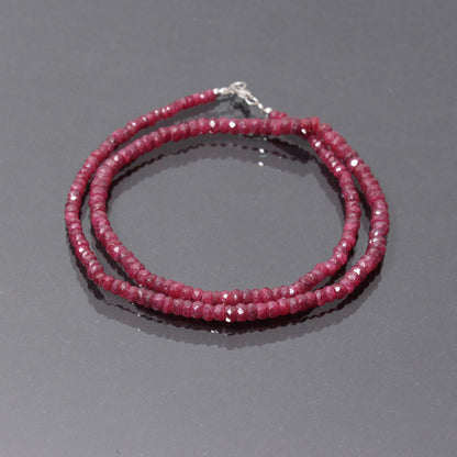 Natural Ruby Beaded Silver Necklace For Women (  Valentines Day Gift ) GemsRush