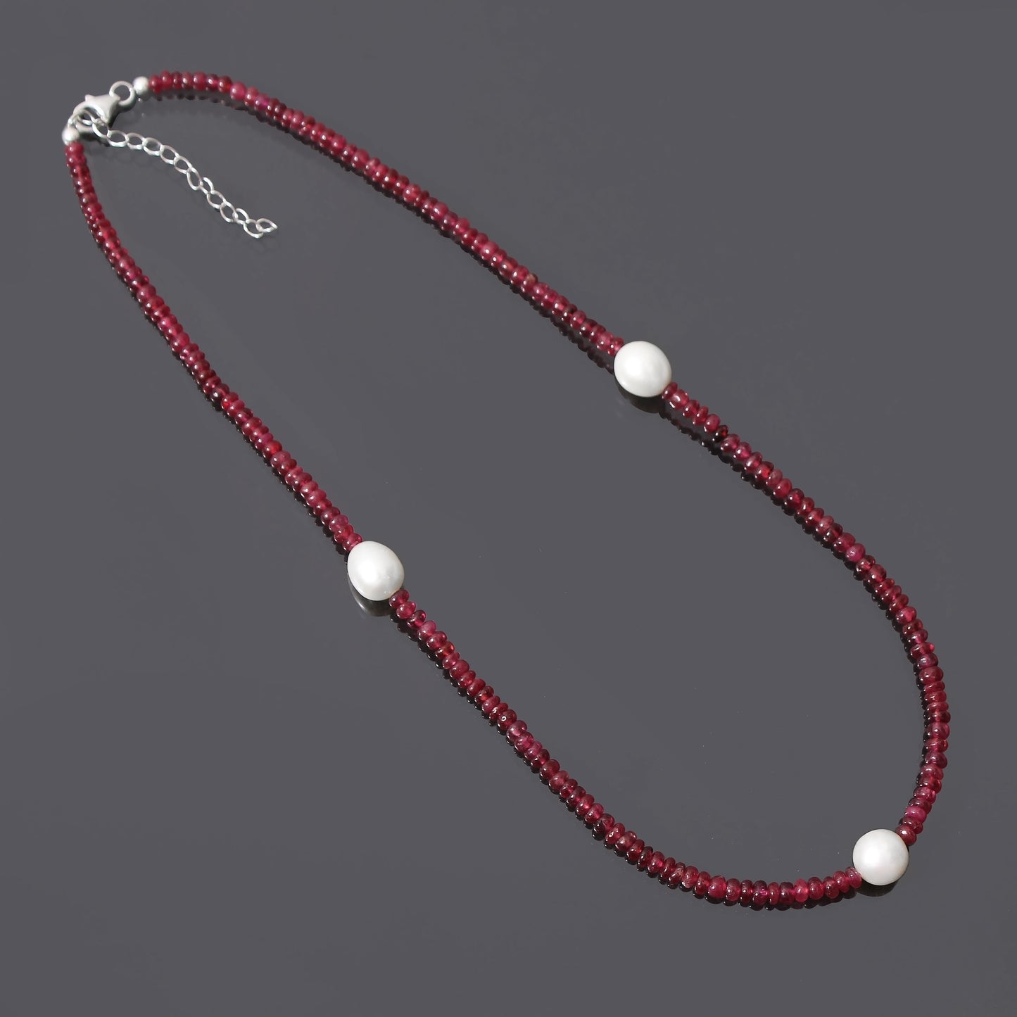 Natural Ruby & Pearl Beaded Charm Necklace, Smooth  Rondelle Beaded Necklace , Gifted For Women . GemsRush