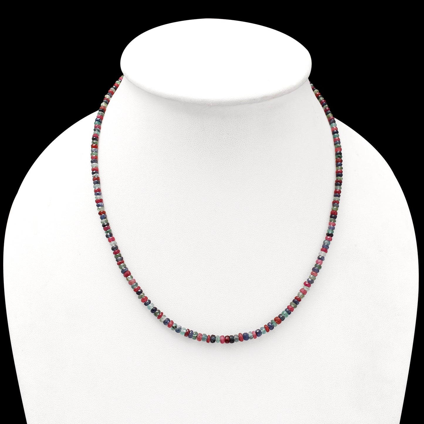 Natural Ruby / Sapphire / Emerald Beaded Necklace , Faceted Rondelle 3 Stone Beaded Necklace , Gift For Women . GemsRush