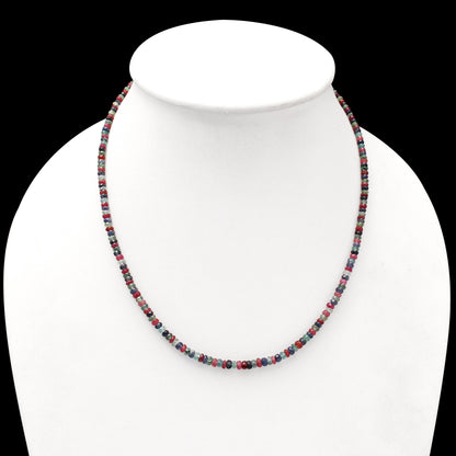 Natural Ruby / Sapphire / Emerald Beaded Necklace , Faceted Rondelle 3 Stone Beaded Necklace , Gift For Women . GemsRush