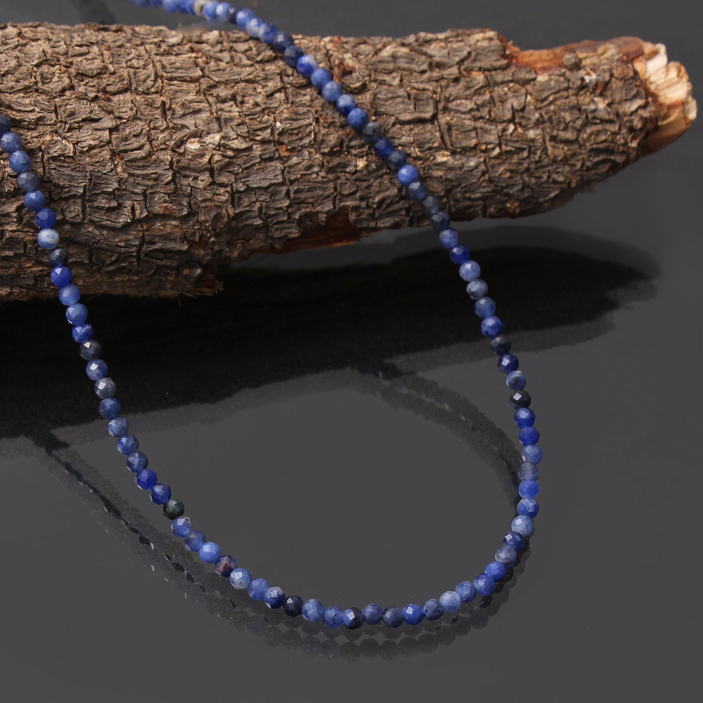 Natural Sodalite Faceted Round Beads Necklace, Sodalite Jewelry, Blue Minimalist Layering Silver Necklace GemsRush