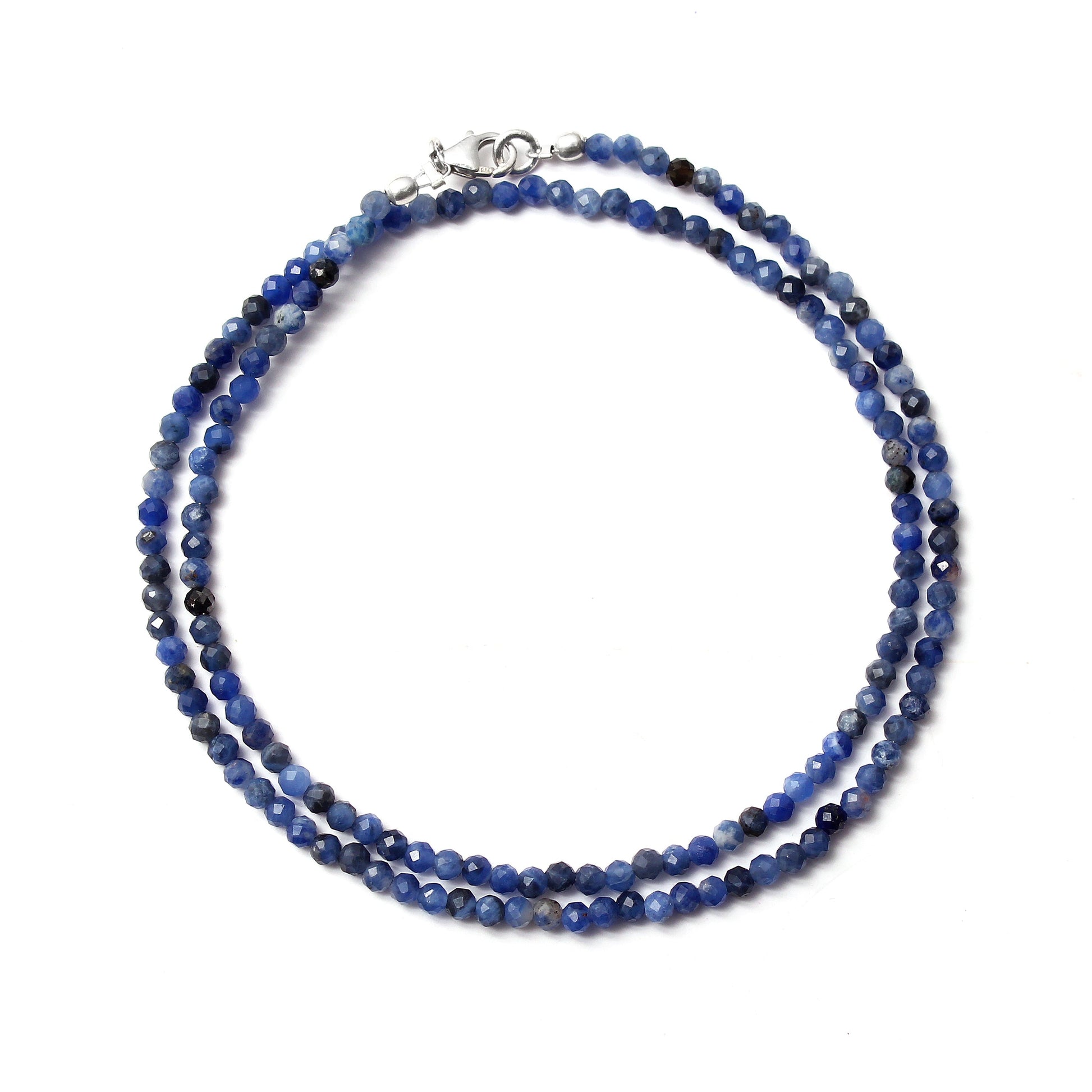 Natural Sodalite Faceted Round Beads Necklace, Sodalite Jewelry, Blue Minimalist Layering Silver Necklace GemsRush