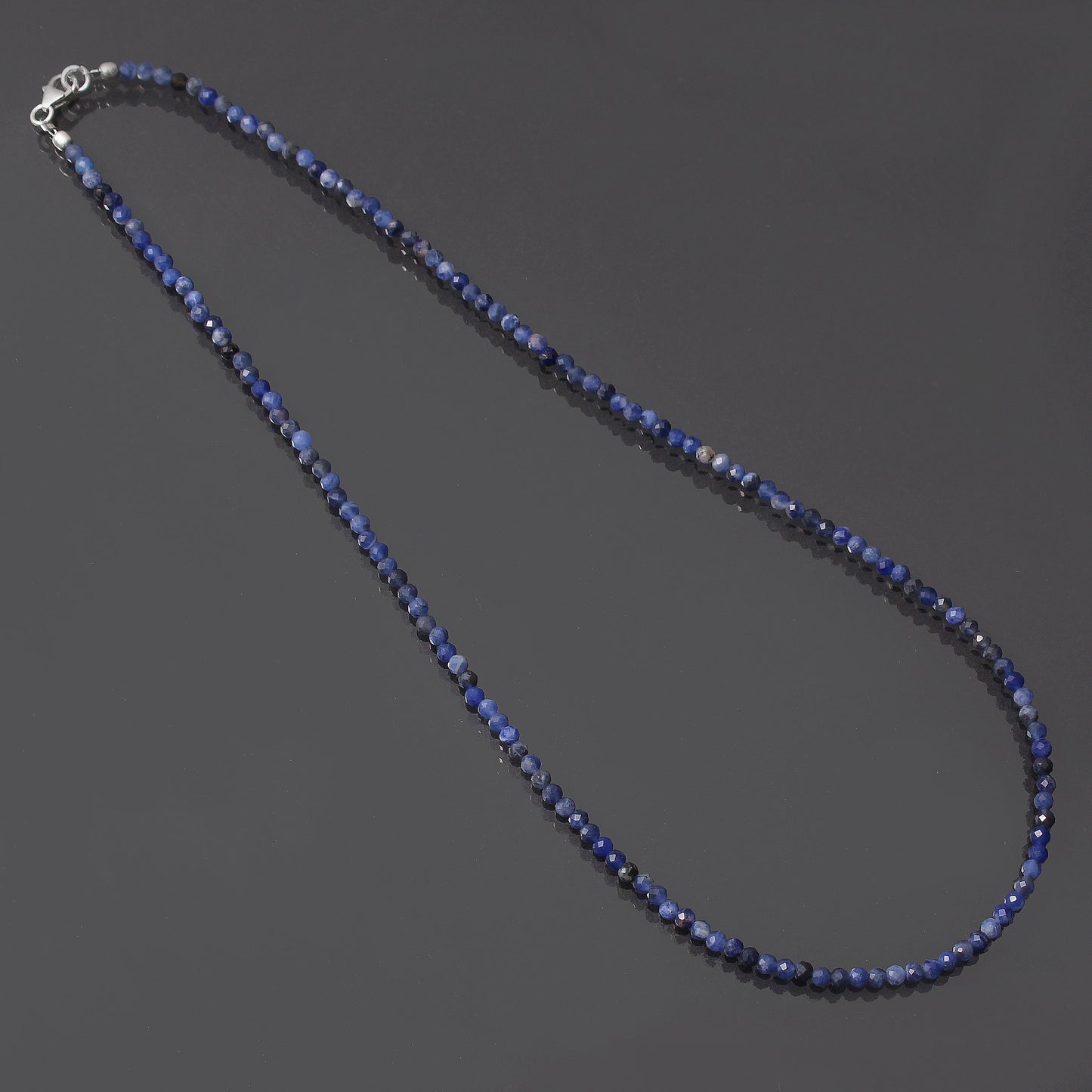 Natural Sodalite Faceted Round Beads Necklace, Sodalite Jewelry, Blue Minimalist Layering Silver Necklace GemsRush