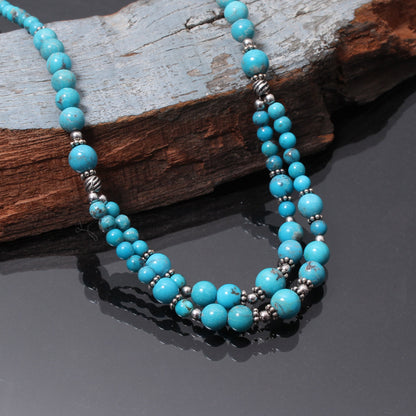 Natural Turquoise Beaded Necklace, Turquoise Smooth Round Beads Necklace, GemsRush