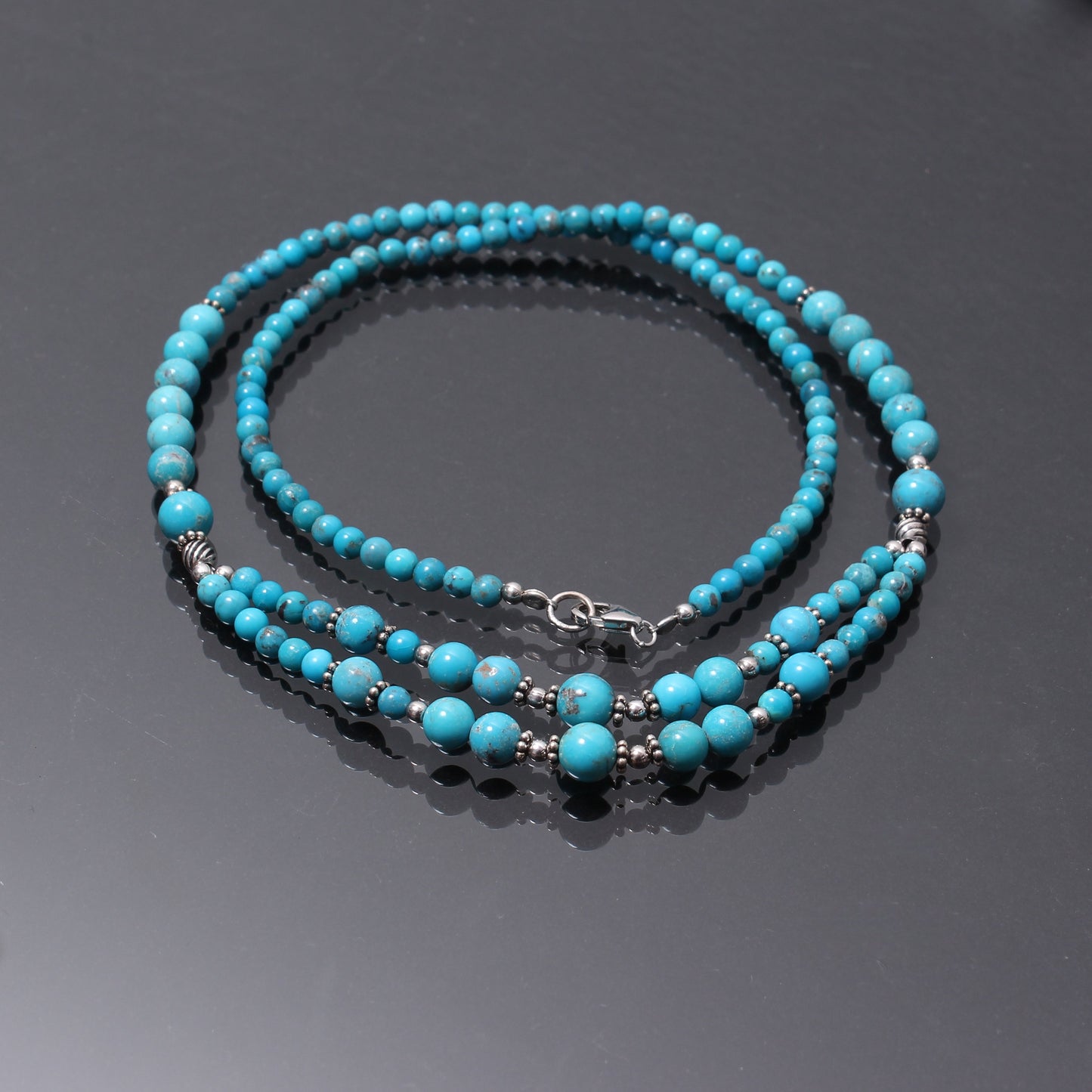 Natural Turquoise Beaded Necklace, Turquoise Smooth Round Beads Necklace, GemsRush