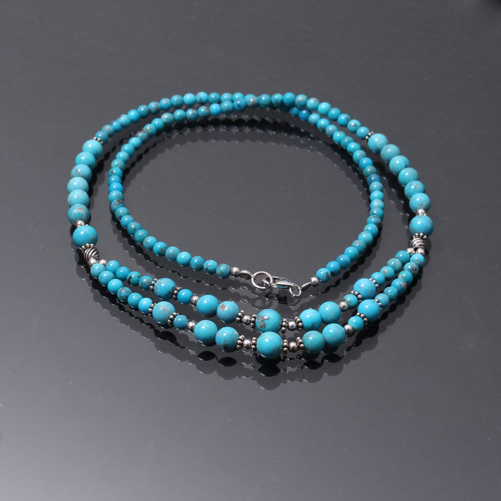 Natural Turquoise Beaded Necklace, Turquoise Smooth Round Beads Necklace, GemsRush