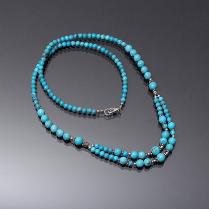 Natural Turquoise Beaded Necklace, Turquoise Smooth Round Beads Necklace, GemsRush