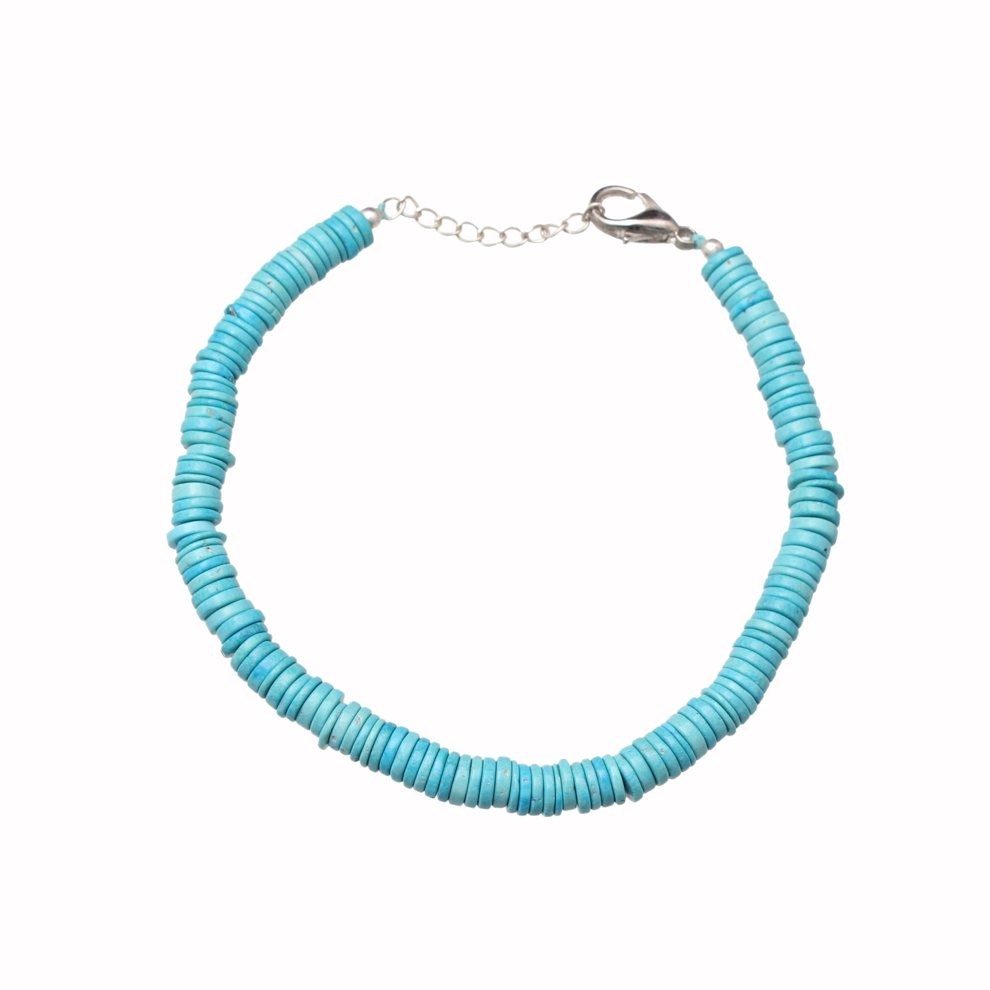 Natural Turquoise Gemstone Heishi Tyre Shape Memorable Bracelet With Silver Chain Lobster Lock GemsRush