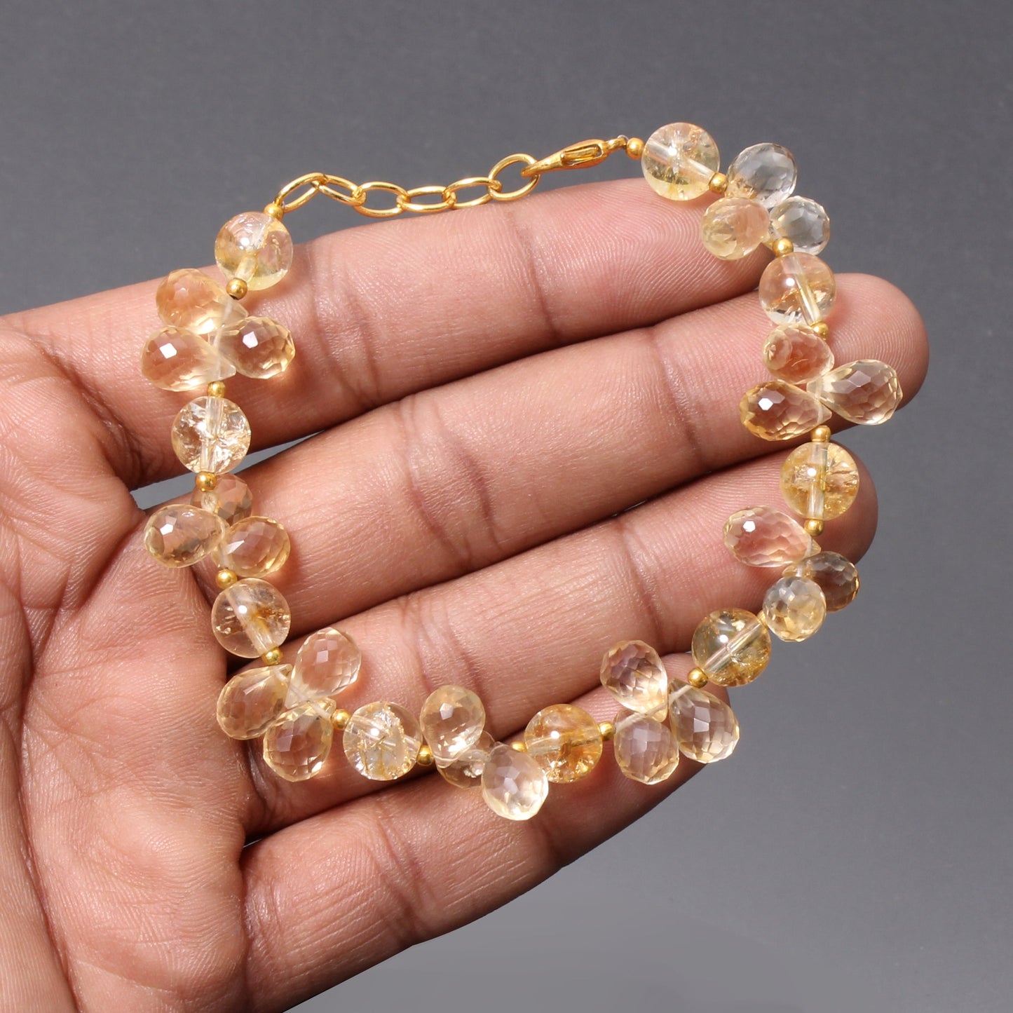 Natural Yellow Citrine Beaded Silver Bracelet GemsRush