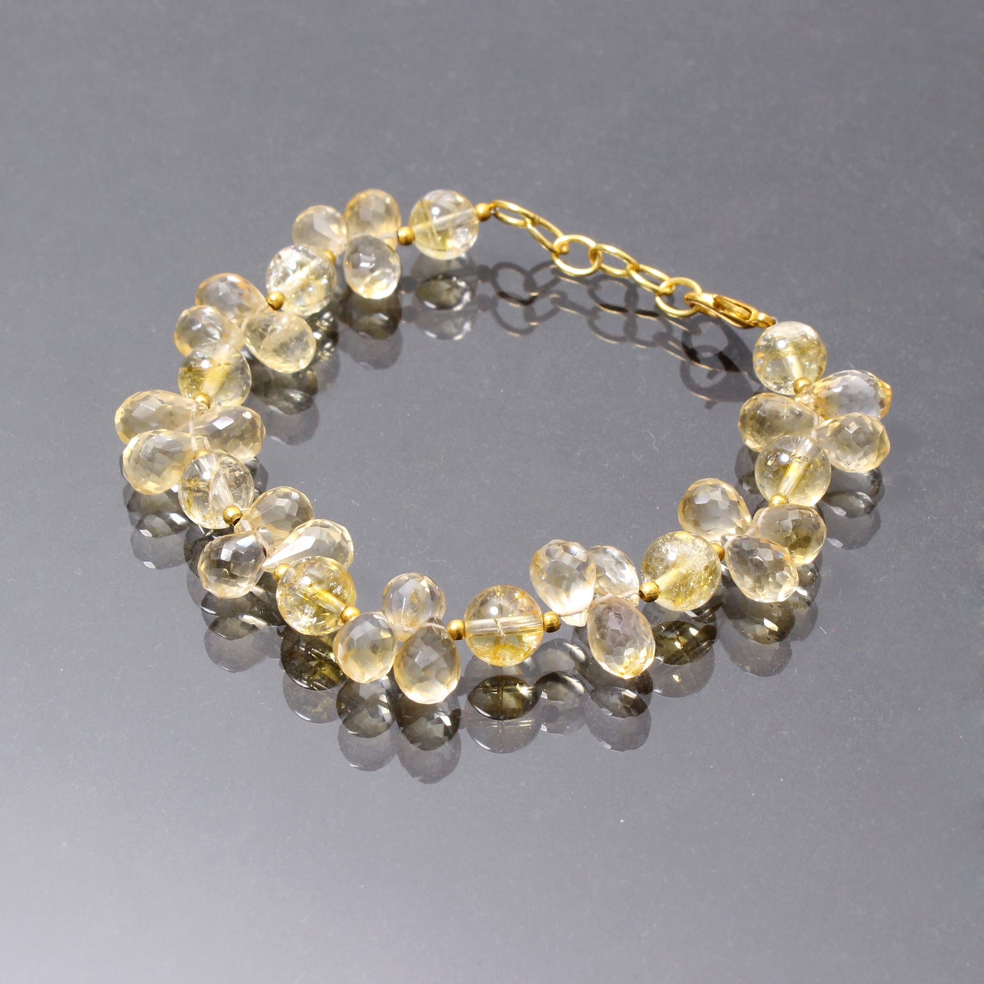 Natural Yellow Citrine Beaded Silver Bracelet GemsRush