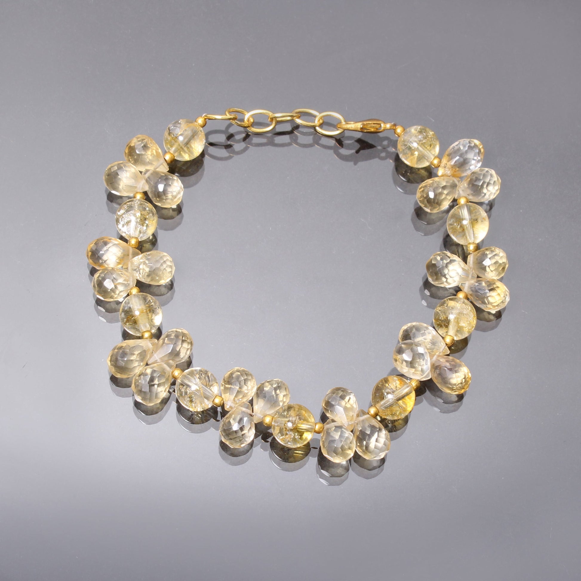 Natural Yellow Citrine Beaded Silver Bracelet GemsRush