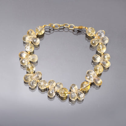 Natural Yellow Citrine Beaded Silver Bracelet GemsRush