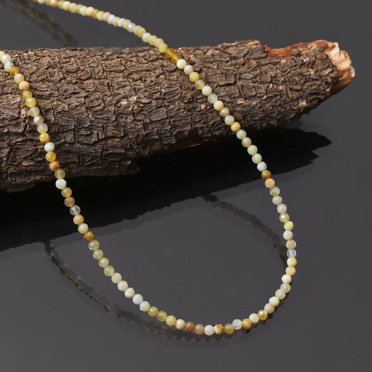 Natural Yellow Opal Beaded Necklace, Micro Faceted Round Yellow Honey Opal Beads Necklace, Opal Jewelry, Gift Her GemsRush