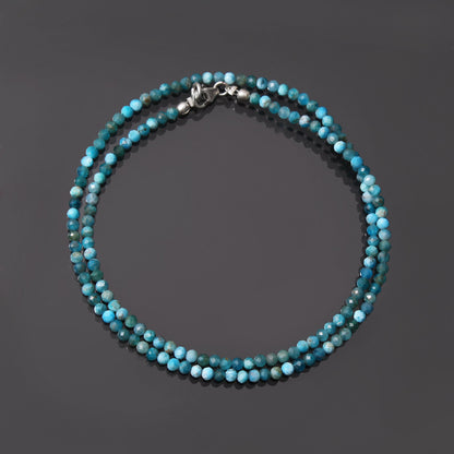 Neon Blue Apatite Beaded Necklace, Faceted Round Apatite Beads Necklace, Apatite Jewelry Necklace, GemsRush