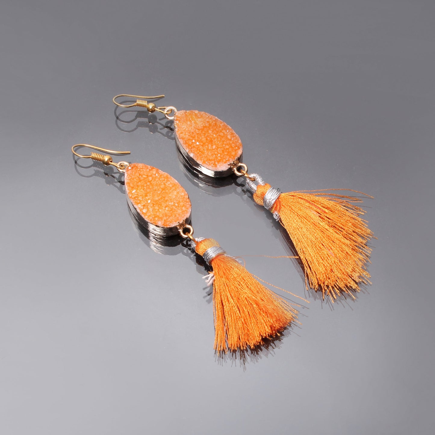 Orange Druzy Dangle Brass Earring GemsRush